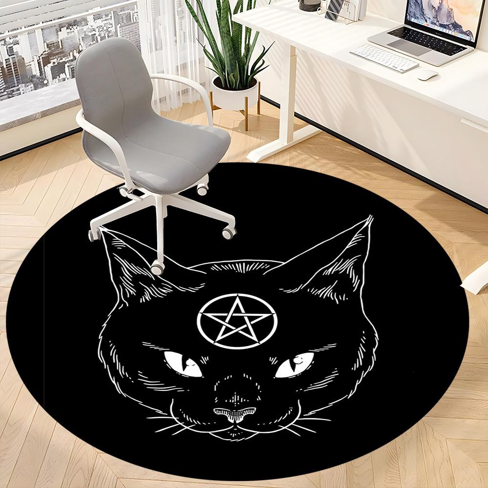 1pc Witchcraft Magic Cat Office Round Area Rug, Under Office Chairs Bedroom Living Room Home Decor, Room Deco, Available in Various Sizes