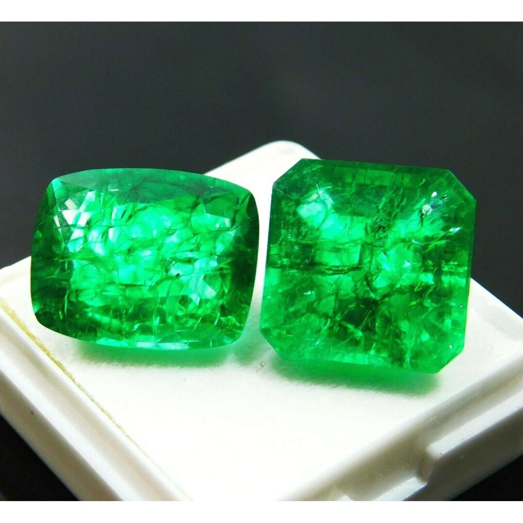 Natural Green Emerald Loose Gemstone Colombian 15 ct Mixed Shape Pair for Jewelry Making and Crafts