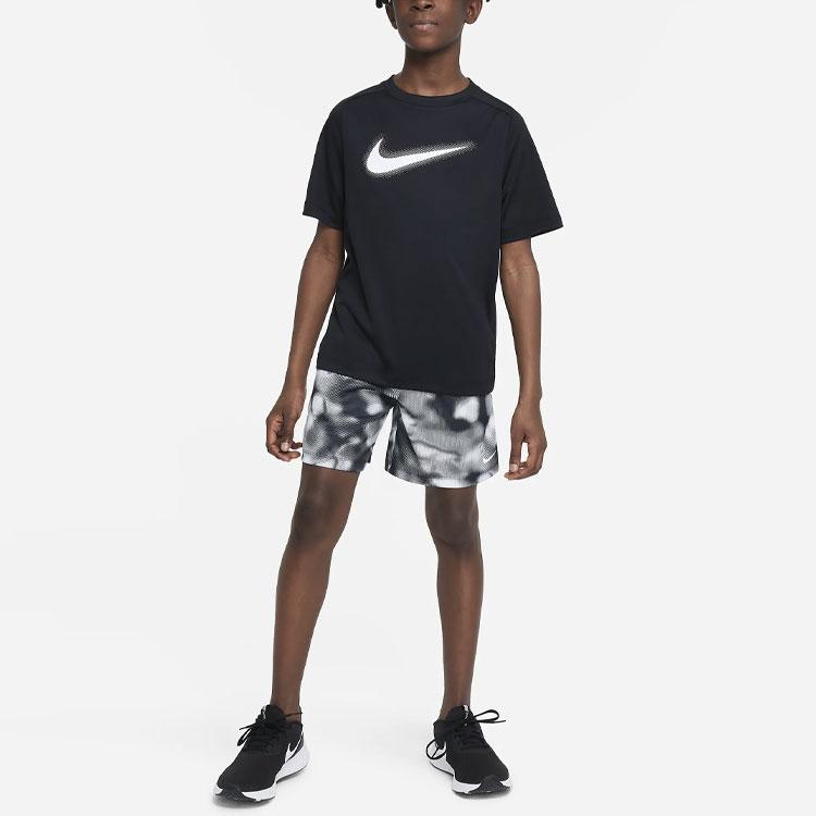 Nike Футболка с короткими рукавами и принтом на плечах, детские топы, черная, DX5386-010