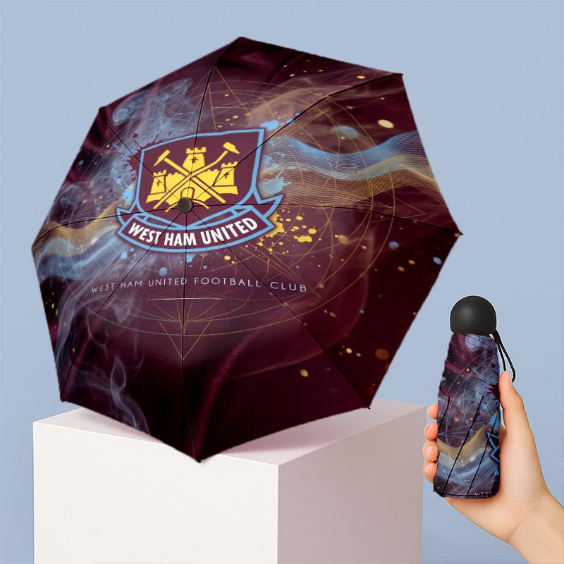 West Ham United Футбольный узор Печатный Мини 5 Складок 8 Спиц Компактный Зонт Ветрозащитный Водонепроницаемый Легкий Портативный Складной