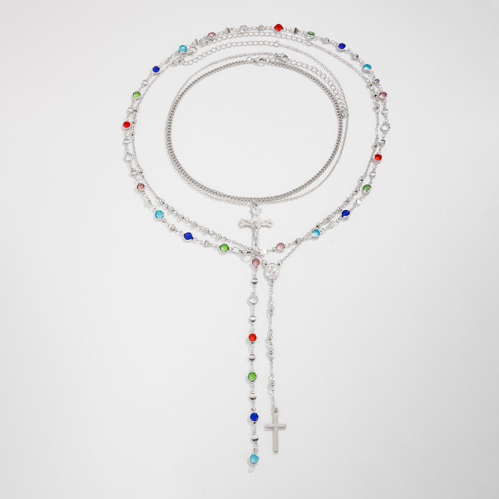 Rhinestone Metal Stacked Necklace Y2K Zinc Zinc Alloy Neck Pendant Beads Stacked Collarbone Chain Women