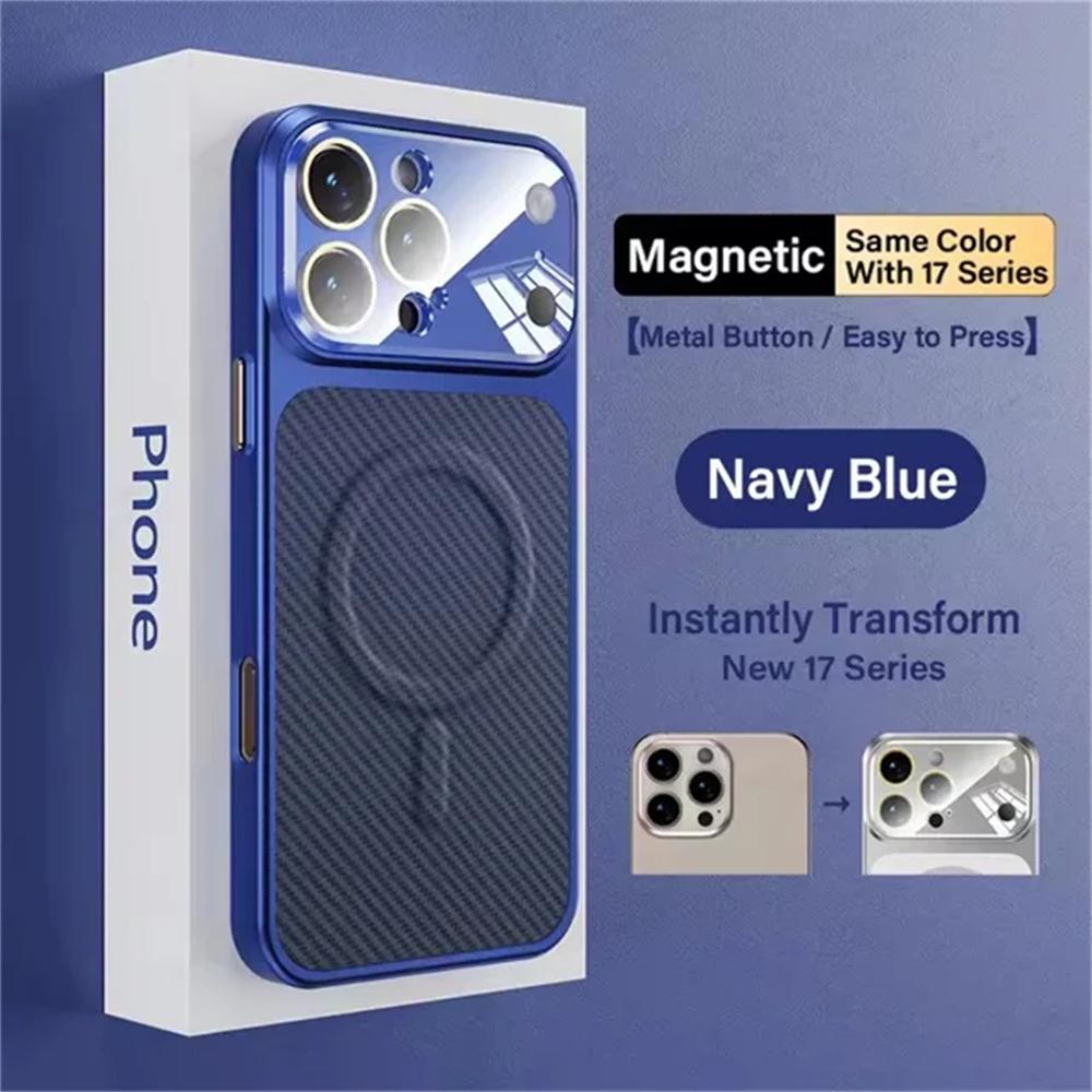 Роскошный кожаный чехол из углеродного волокна для iPhone 17 16 15 14 13 Pro Max для беспроводной магнитной зарядки Magsafe, противоударный чехол для телефона