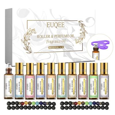 10 шт. роликовый набор ароматических масел для увлажнителя, массажа, очистителя воздуха, DIY парфюмерный ролик, подарочный набор парфюмерного масла с браслетом-диффузором