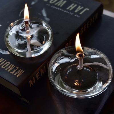 Стеклянный подсвечник ручной работы, сплющенный, прозрачный, масляная лампа с фитилем, обеденная свеча, деревенское рождественское украшение для дома