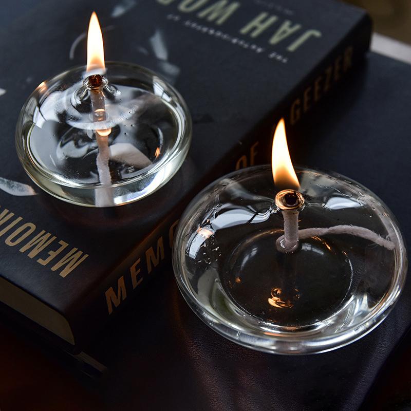 Стеклянный подсвечник ручной работы, сплющенный, прозрачный, масляная лампа с фитилем, обеденная свеча, деревенское рождественское украшение для дома