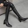 Women Over The Knee High Heels High Boots Fashion Square Toe Chunky Shoes Woman Winter 2025 Trend Chelsea Pumps Sexy Botas Mujer