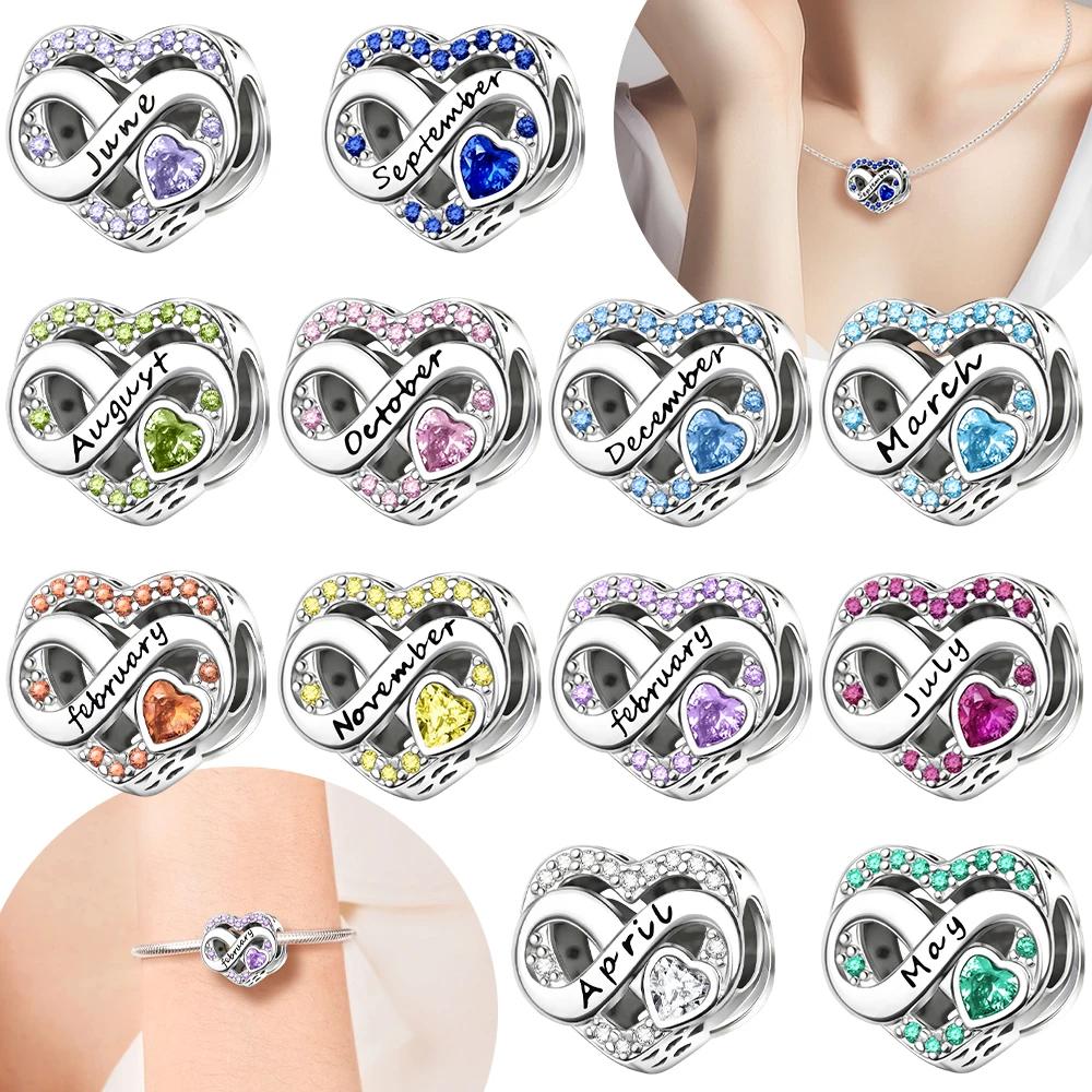 Exquisite Love Heart Blue Zircon December Infinity Birthstone Original Beads Fit Bracelet Copper Women Diy Gift Accessory