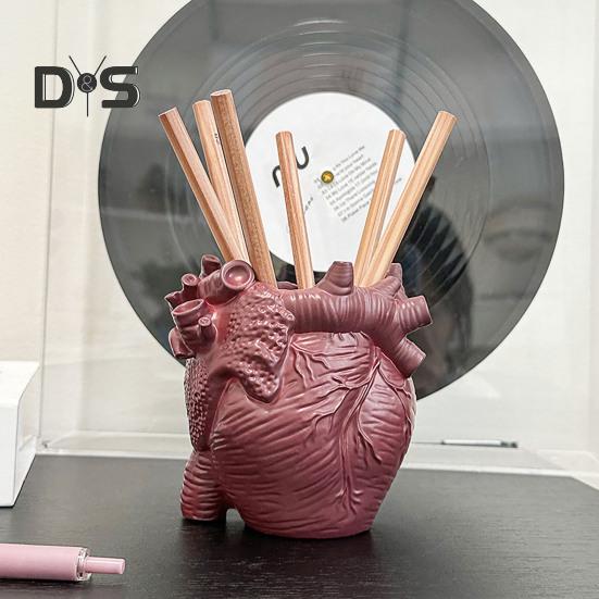 Маленький держатель для ручек в форме человеческого сердца, реалистичная 3D-модель анатомии сердца, настольный органайзер для хранения кистей для макияжа, ручек