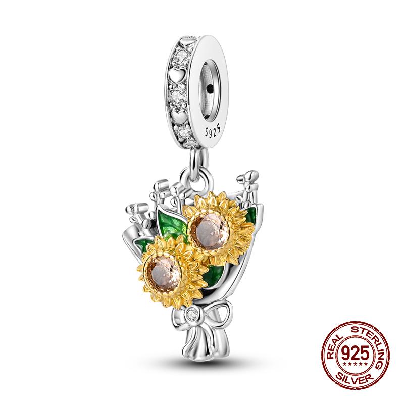 925 Sterling Silver Butterfly Tulip Iris Flower Charms Beads Fit 925 Original Bracelets Fine DIY Valentine Jewelry Gifts