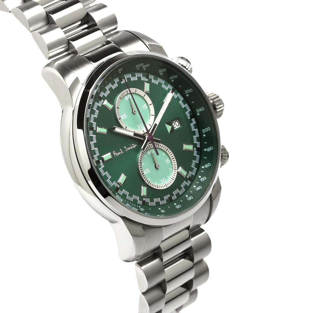 PAUL SMITH Paul Smith Часы Block Block Chrono Металлический ремешок P10038 Мужские Зеленый/Серебристый