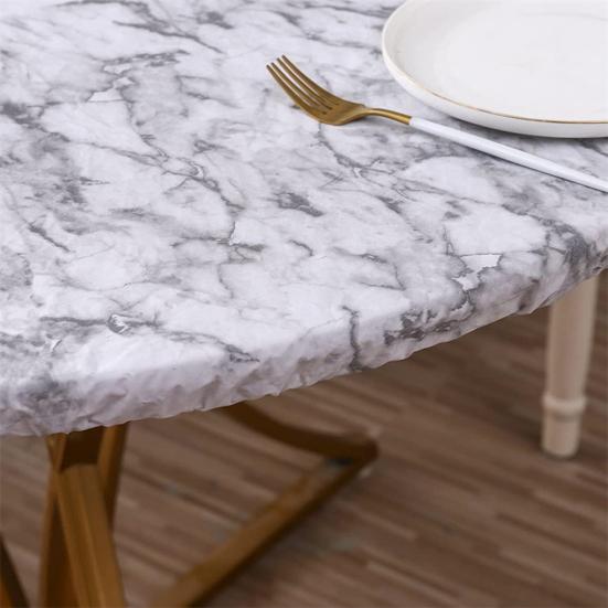 Round Table Cover Waterproof Tablecloth with Elastic Edges Marble Pattern Fitted Table Cover for Home Dinner Party Decoration Table Protection