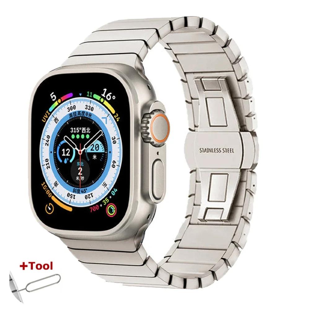 Ремешок из нержавеющей стали для Apple Watch Band Ultra 3/2/1 49мм 45мм 41мм 44мм 42мм 46мм Металлический звеньевой браслет iWatch 11 10 9 8 7 6 5