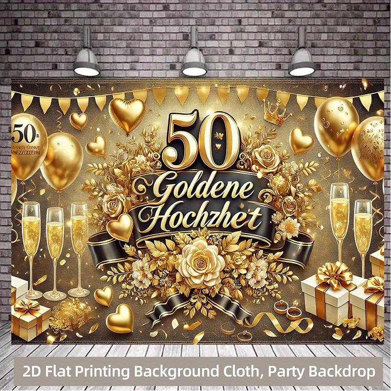 1 piece of 2D background fabric, golden polyester for wedding celebration of 50th anniversary