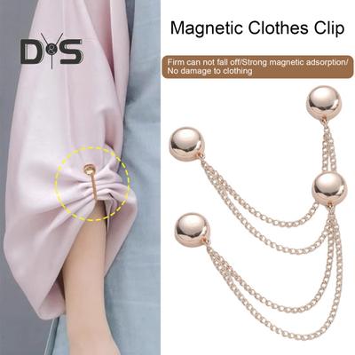 2 шт. Многофункциональный магнитный зажим для одежды с цепочкой, многоцелевой безштифтовой металлический зажим для пуговиц, одежды, шарфа, брюк, манжет, фиксатор, магнитная булавка