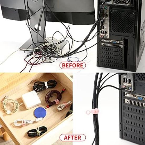 20 pieces 4 colors UMUST cable bands cord organizer silicone ties bundling storage multifunctional clips elastic reusable office kitchen desk desktop
