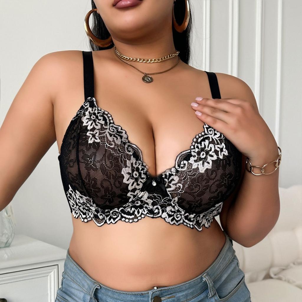 Сексуальный бюстгальтер с глубоким V-образным вырезом, вышивкой, пуш-ап, с боковой поддержкой, тонкое белье