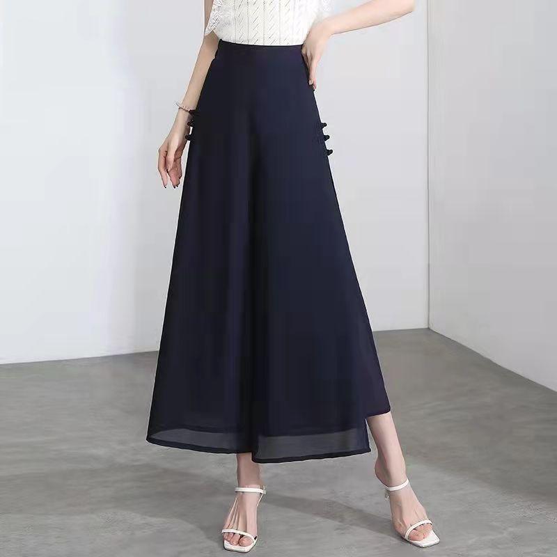 Шифоновые брюки-кюлоты женские, летние, тонкие брюки, женские брюки-трапеция с высокой талией, длина девять четвертей