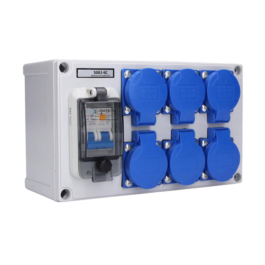 Wall Outlet Box ABS Waterproof 6 Position German Outlets Switch Socket for Gardens 200‑250V