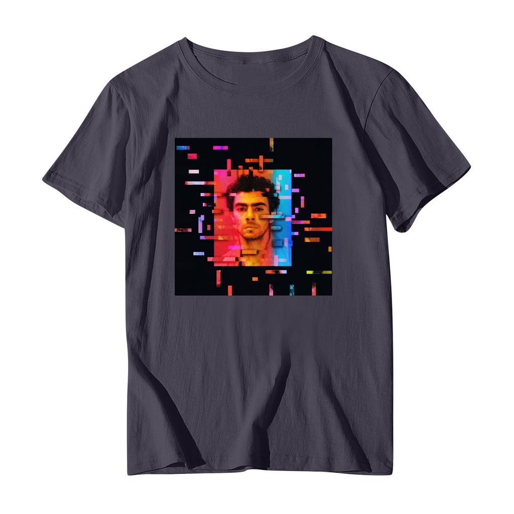 Унисекс Повседневный свободный принтованный свитер с круглым вырезом и коротким рукавом