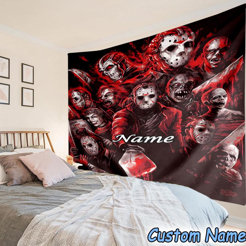 Custom Name Tapestry Horror Characters Tapestry Room Decoration Wall Hanging for Living Room Bedroom, dormitory, Birthday and Christmas gifts