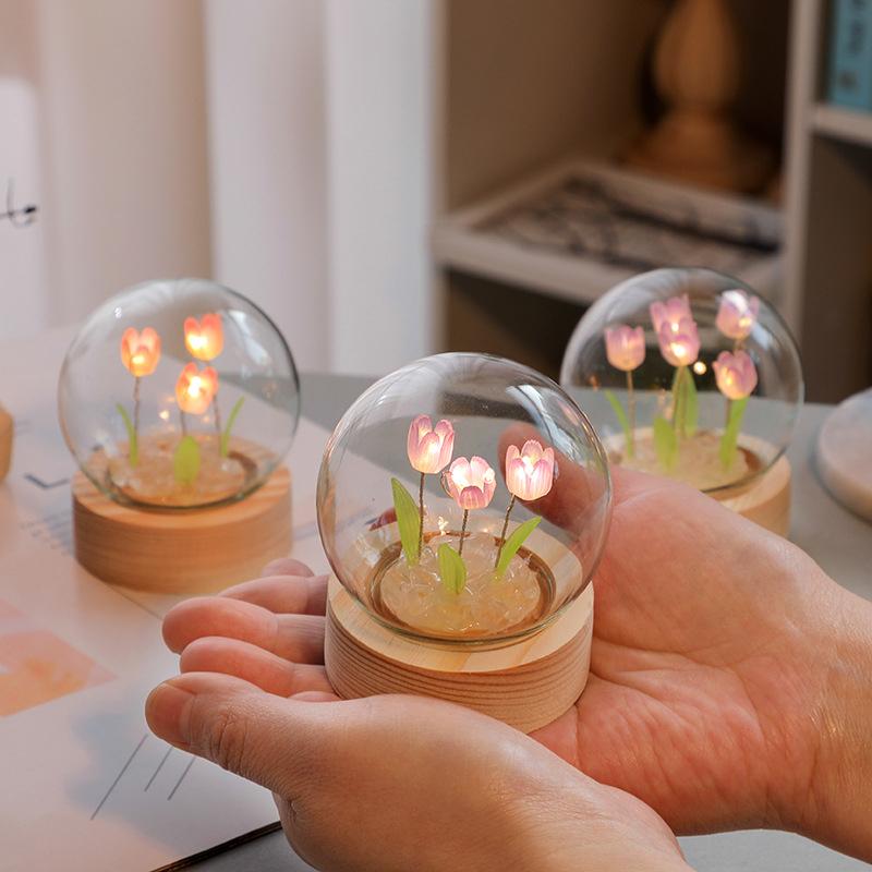 Led Tulip Glass Ball Night Light Home Bedroom Mini Flowers Lamps Wedding Party Decoration Valentines Day Birthday Gifts