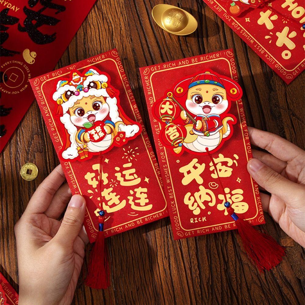 6pcs Cartoon 2025 Snake Year Red Envelopes Traditional Gifts Packing Bags  Kids Gift