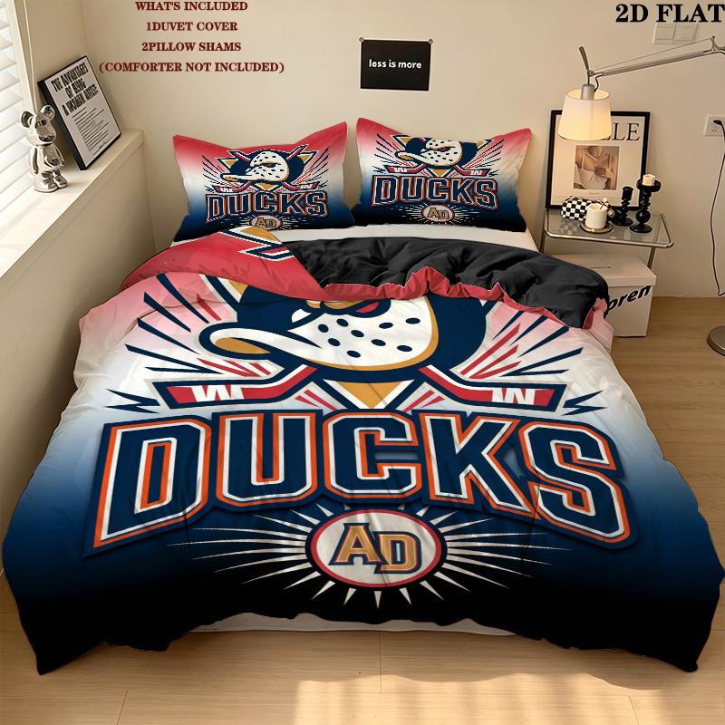 Anaheim Ducks Pattern Bedding Quilt Set Home Decoration Gift (1 * duvet cover + 2 * pillowcase without core)