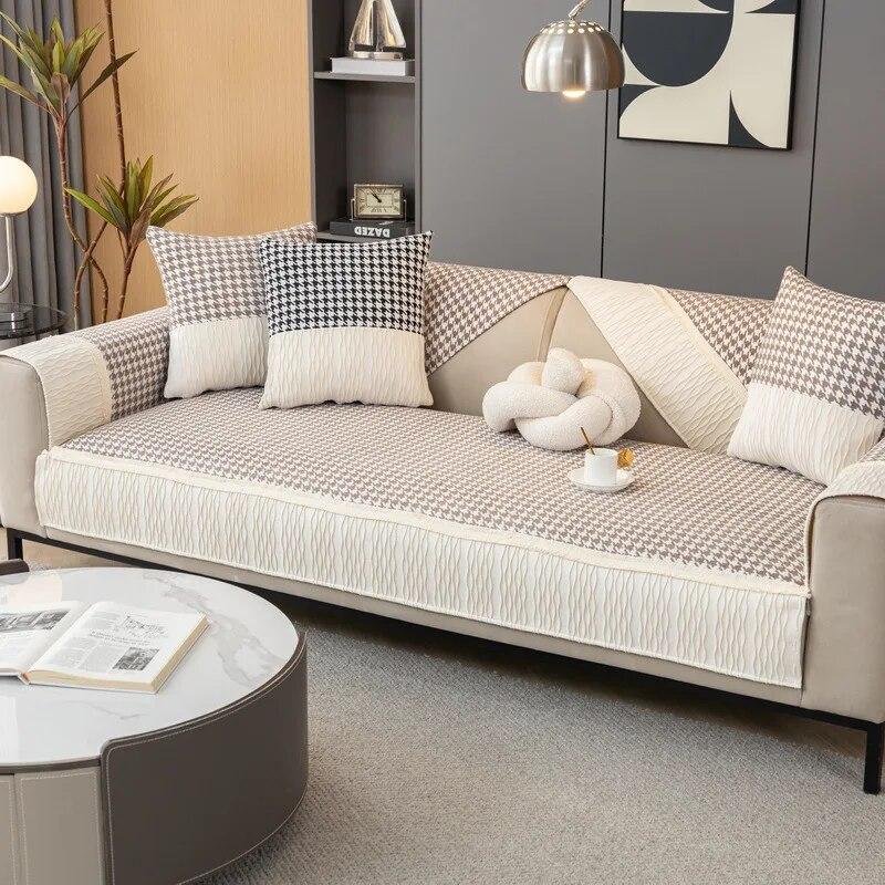 Thousand Bird Grid Splicing Sofa Cover Chenille Non-slip Sofa Cover All-season Universal Sofa Cushion for Living Room Home Decor