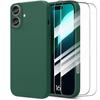 Case + 2 Tempered Glasses for iPhone 16, Ultra Slim Shockproof Anti-Scratch Protection Night Green
