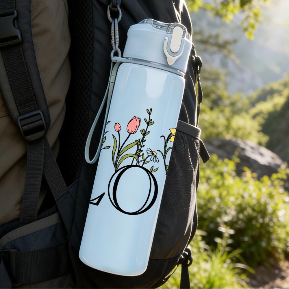 1PC Vintage Book Wildflower LOVE 750ml Color Plastic Sports Water Bottle Leakproof Flip Straw Lid Suitable for Sports Office Home Use