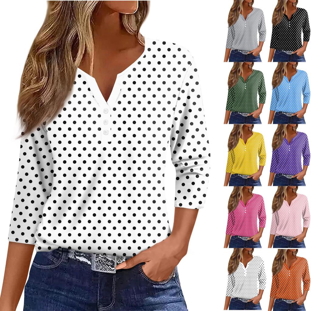 Women's T Shirt Tee Print Button 3/4 Sleeve Daily Weekend Fashion Basic V- Neck Regular Top