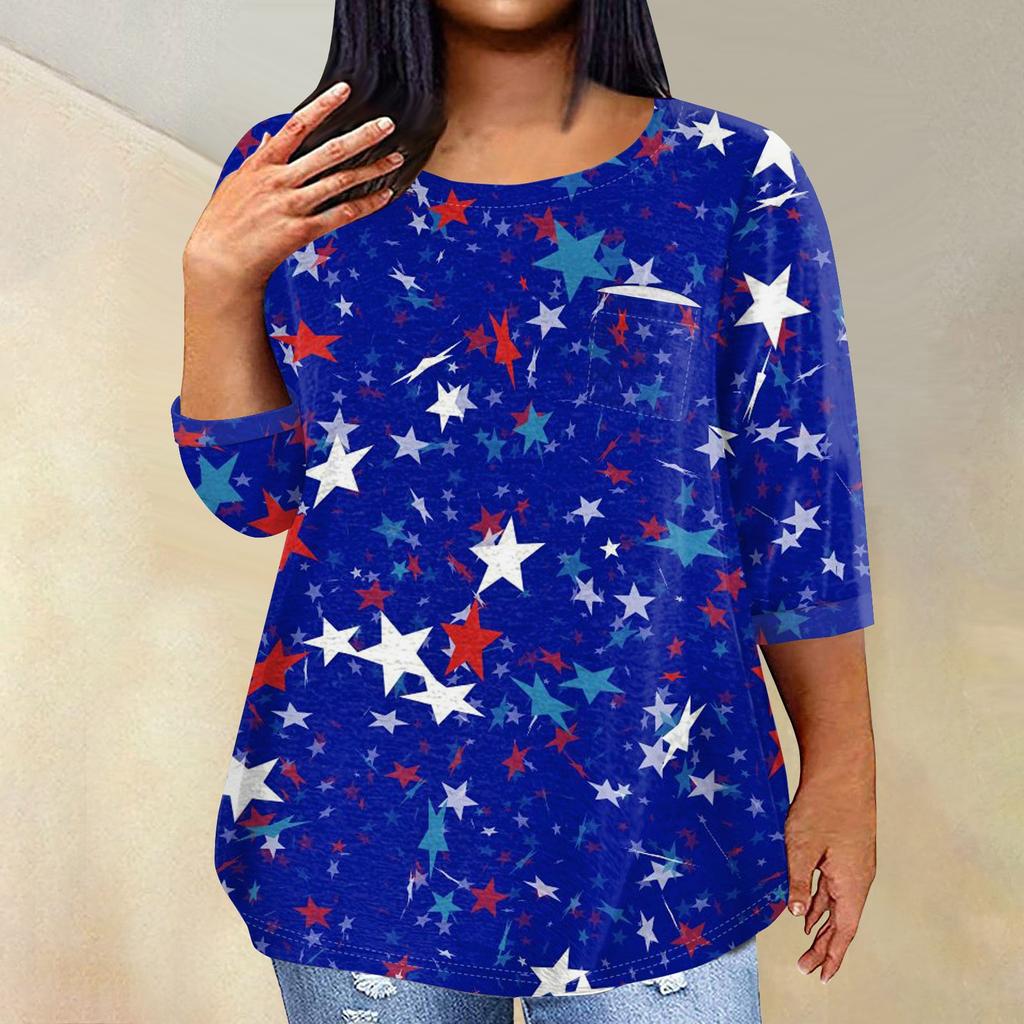 Женский модный повседневный пуловер с круглым вырезом и рукавом три четверти с принтом, топ с рукавами 4/3