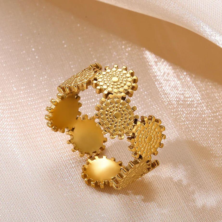 Кольца с дизайном шестеренок из нержавеющей стали для женщин, с покрытием из 18-каратного золота, геометрические шестеренки, регулируемое кольцо, свадебный рождественский ювелирный подарок