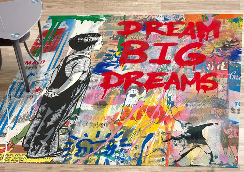 Graffiti Art Rug "Dream Big Dreams" Pop Street Style Living Room Carpet Modern Home Decor Floor Mat for Bedroom Sofa Area