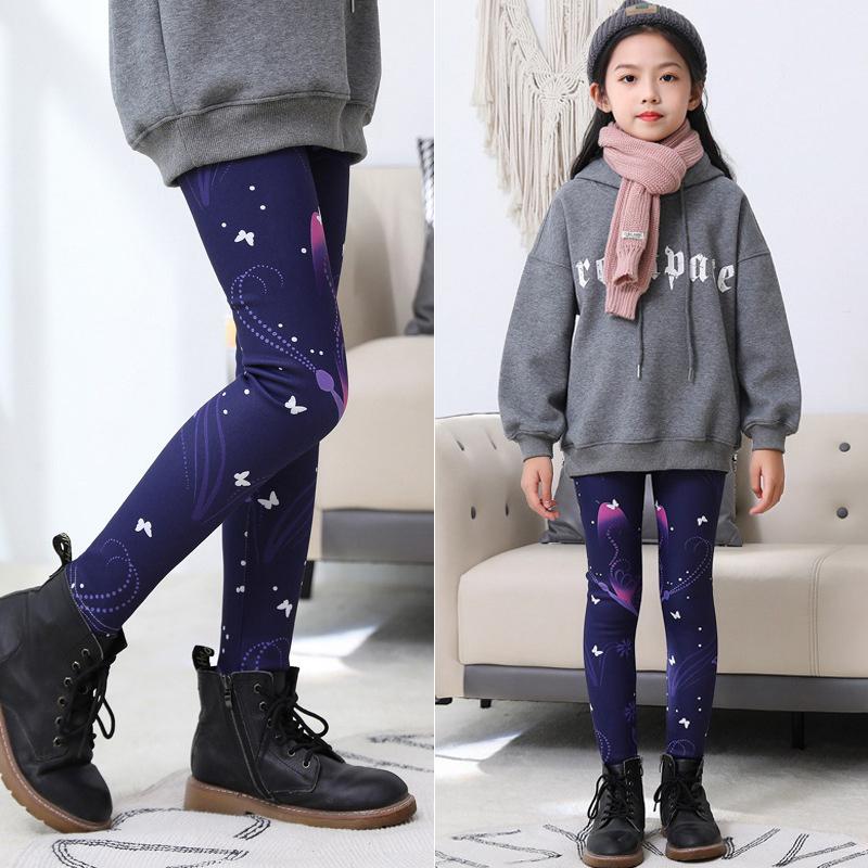 Леггинсы для девочек, плотные, теплые, длинные брюки с принтом, детские эластичные леггинсы