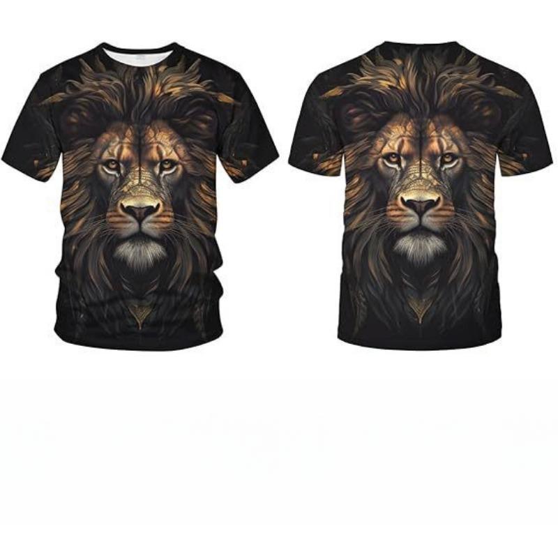 Летний топ с круглым вырезом и 3D-принтом в виде льва, модная повседневная мужская футболка с коротким рукавом
