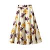 Qooth Элегантная юбка с принтом Цветочная юбка полной длины Повседневная шифоновая юбка до середины икры QT2111