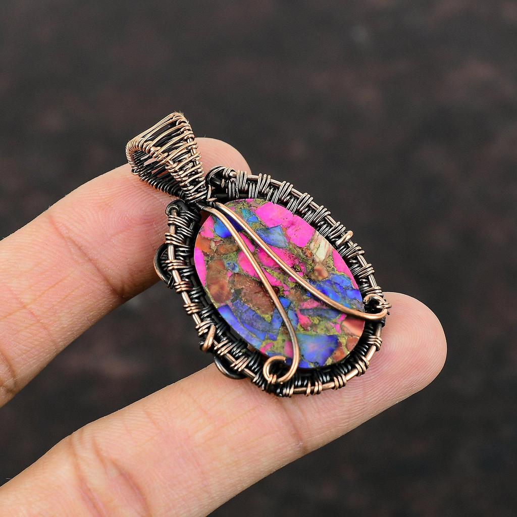 Натуральный Kingman Розовый Георгин Бирюзовый Кулон Медная Проволока Кулон Ручной Работы Медные Ювелирные Изделия Свадебный Подарок Ювелирные Изделия Из Настоящих Драгоценных Камней