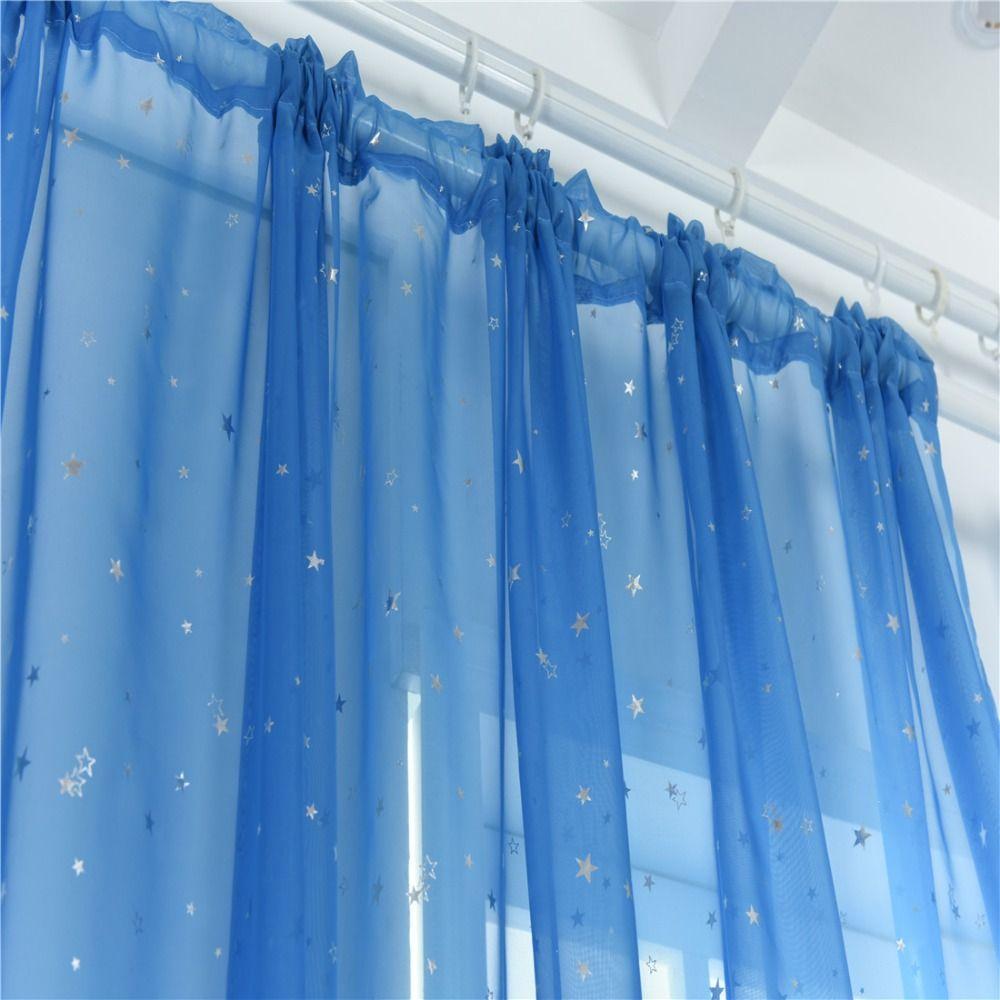 Translucent Tulle Curtains Elegant Window Curtains Silver Stars Sheer Curtains Home Decoration