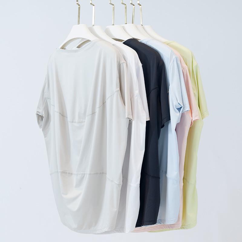 Женский летний ледяной нейлоновый топ для йоги - Защита от солнца, Дышащий, Высокая эластичность, Свободный крой, Удобный короткий рукав для фитнеса