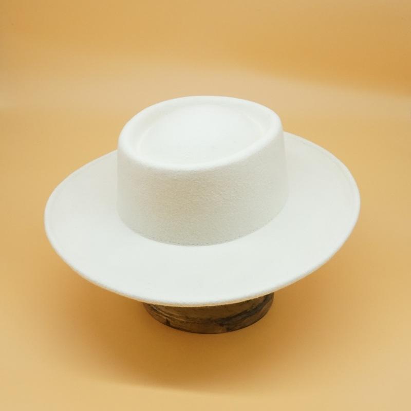 Корейская Белая Шерстяная Плоская Вершина Цилиндр Женская Осенне-Зимняя Широкополая Французский Ретро Внешняя Торговля Легкая Шляпа из Войлока Британская Шляпа