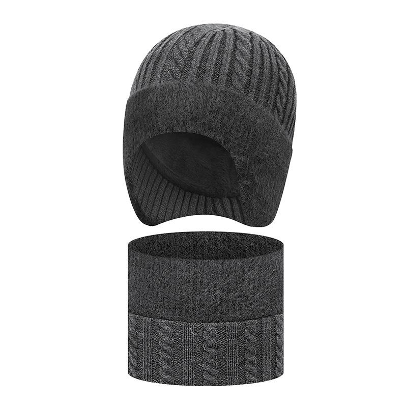 Winter Thick Neck Cap Two-Piece Set Men's Outdoor Cold-Proof Cycling Ear Protection Knitted Hat