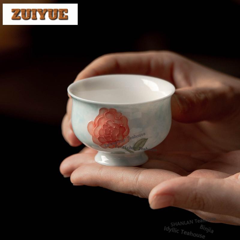2pc/lot Hand-painted Rose Teacup Handmade Tea Bowl Cup For Tea Tea-tasting Meditation Cup Jianzhan Master Cups For Tea Gift 40ml