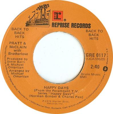 Пластинка 7 дюймов PRATT & MCCLAIN, BROTHERLOVE - Happy Days / Devil With A Blue Dres GRE0117 Reprise Records 1976 США Рок Б/у