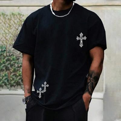 Футболка с графическим принтом в стиле хип-хоп с крестом 2024 года, свободные футболки с коротким рукавом и круглым вырезом, новая повседневная мужская одежда