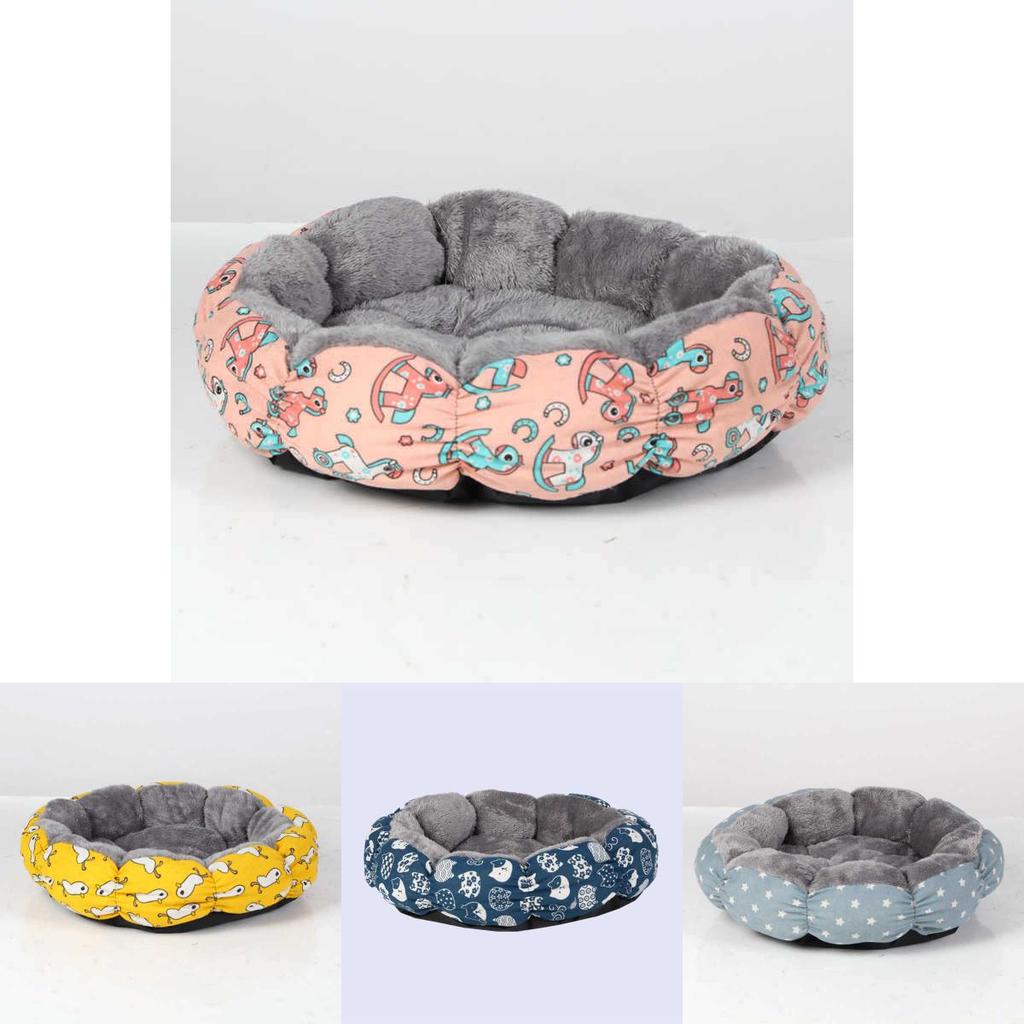 Круглая лежанка для собак и кошек с принтом из уток и звезд для домашнего использования