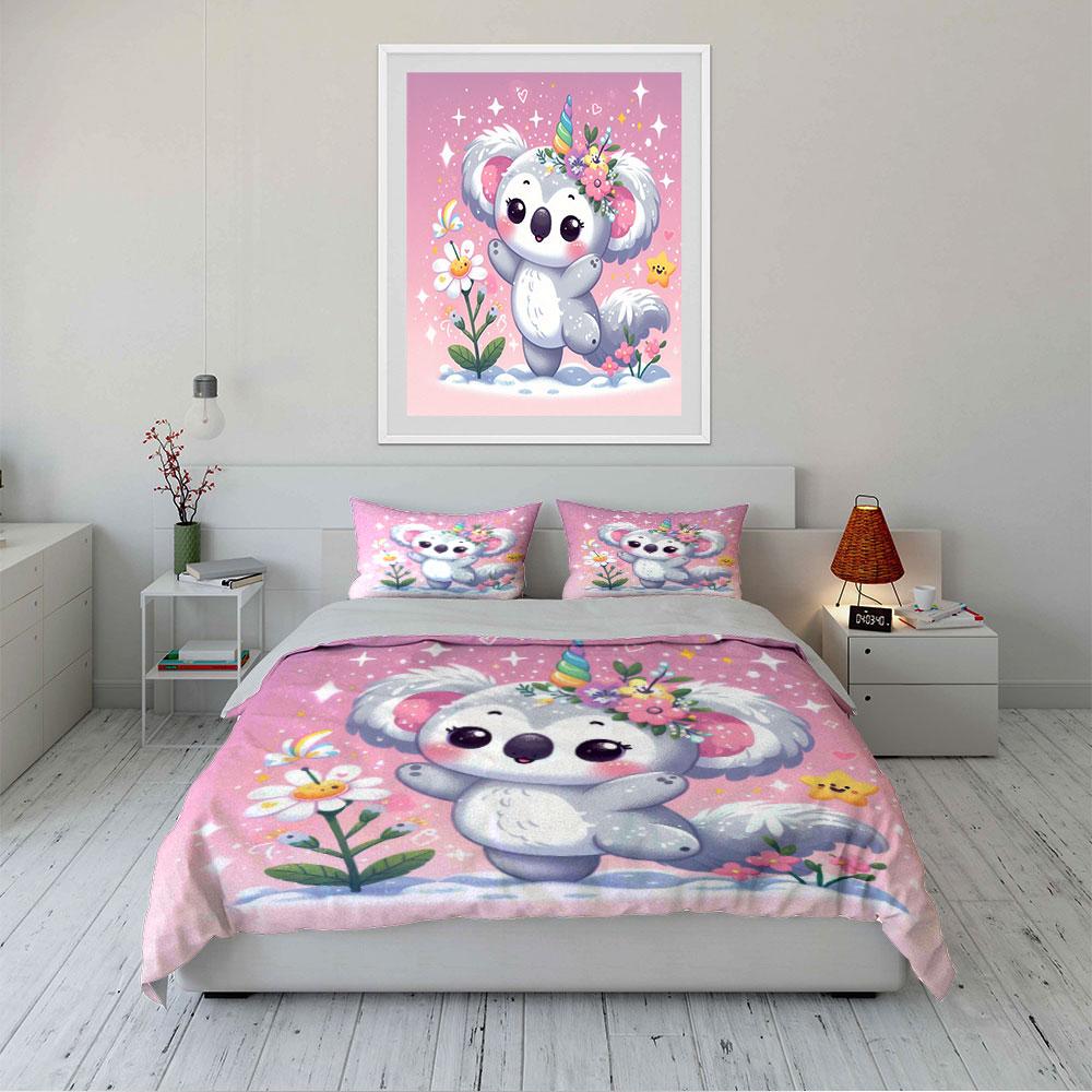 Cute Koala Unicorn Bedding Set Bedding Duvet Cover Set Duvet Cover Pillowcases (1 * Duvet Cover 2 * Pillowcases, without duvet insert)