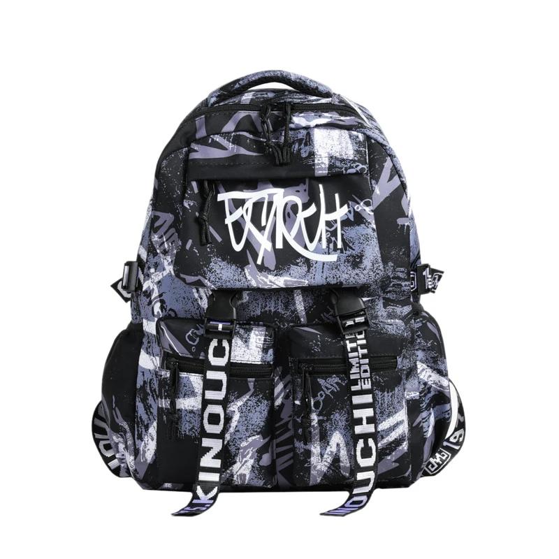 Большой вместительный мужской рюкзак с граффити, корейская версия, универсальная дорожная сумка, нейлоновая сумка