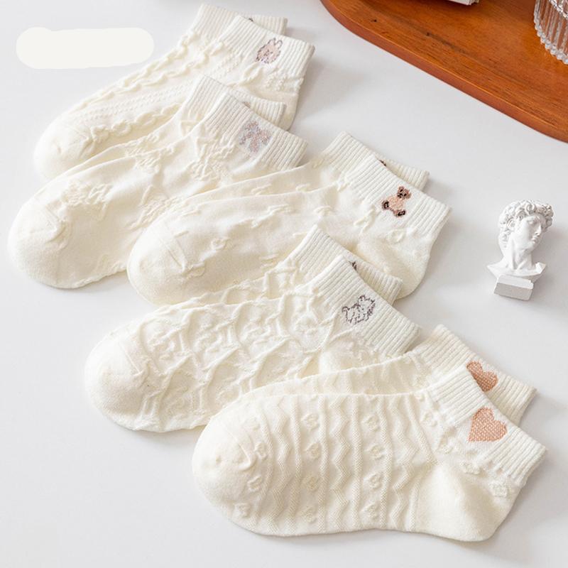 5 Pairs Bear Women Socks Female Hollow Socks Spring and Summer Korean Girls Japanese Cute Ins Tide White Girls Socks