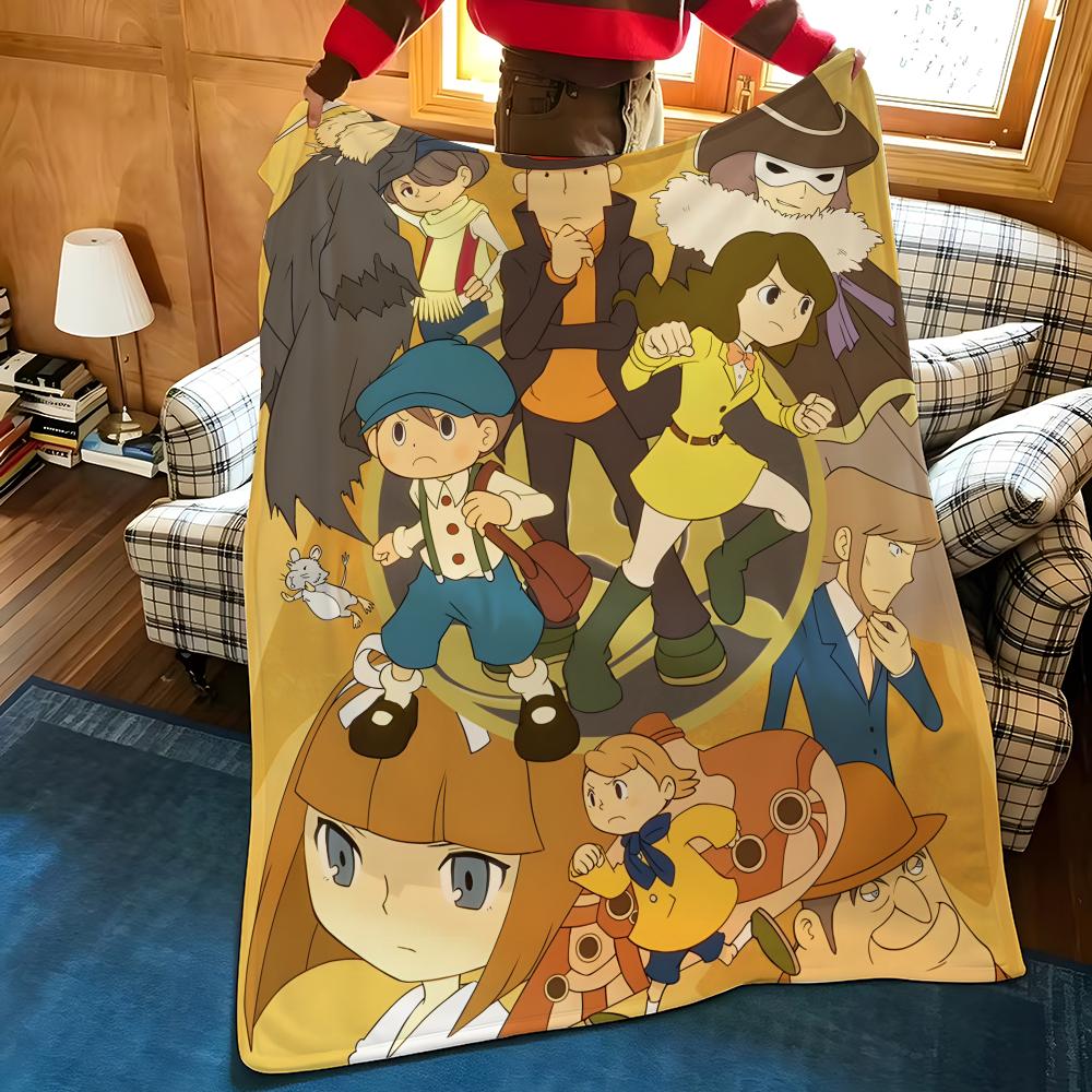 Игровое одеяло P-Professor L-Layton, Фланелевое, Уютный Принт, Портативное, Прочное, Машинная Стирка, Милое, Крутое
